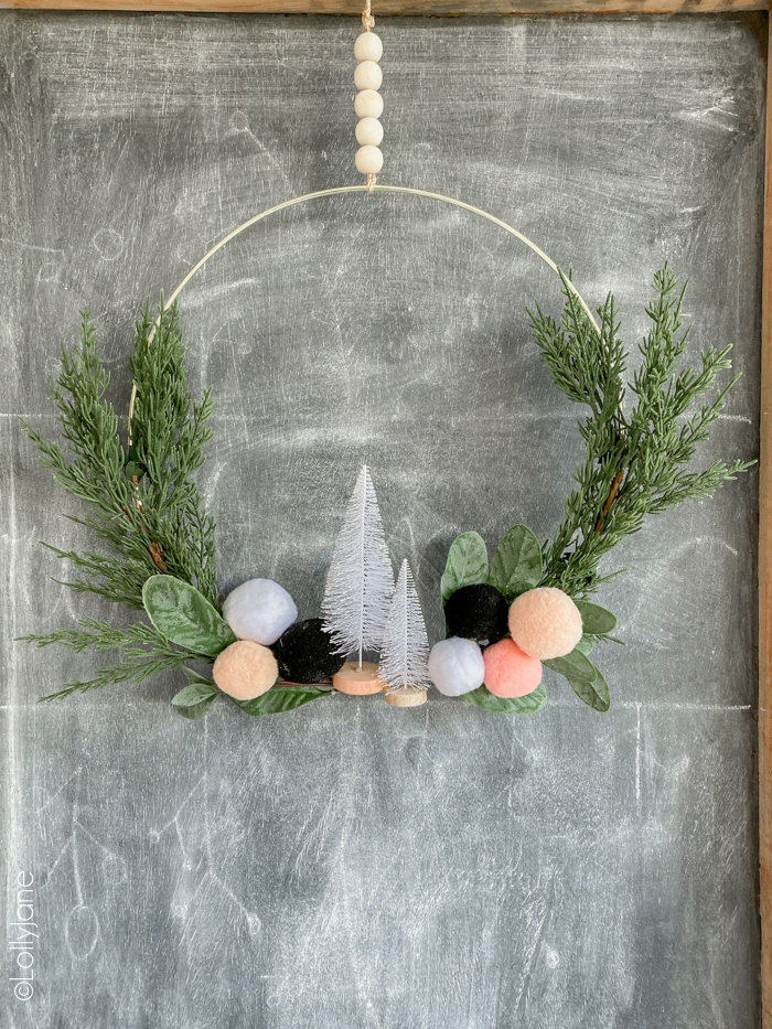 diy winter holiday christmas wreath hoop pink doors