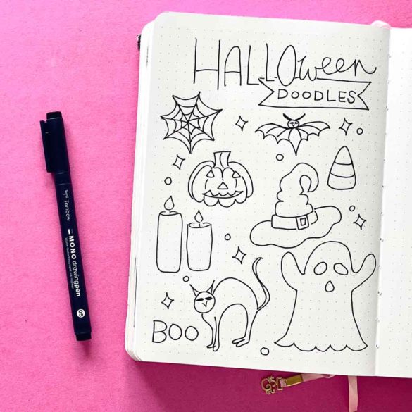 Halloween Doodles! 6 easy step by step ideas with FREE PRINTABLES