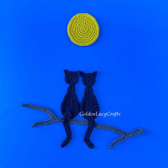 Cats and a Full Moon Crochet Applique