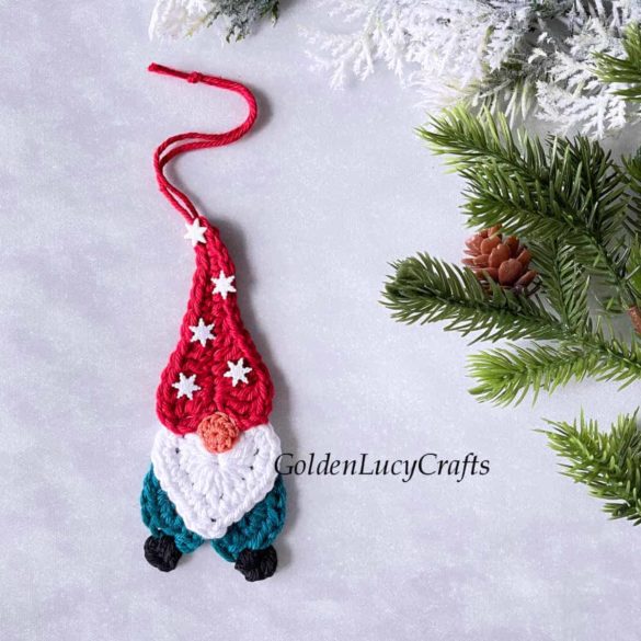 Crochet Heart Gnome Christmas Ornament