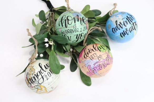 Hand Lettered Globe Ornaments
