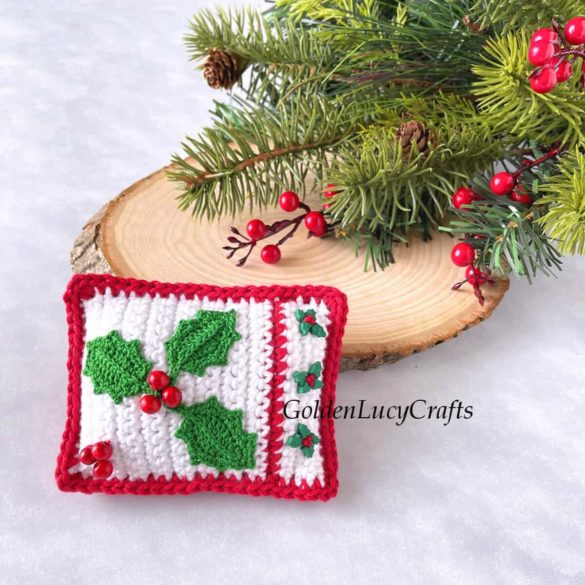 Crochet Holly Berry Mini Pillow