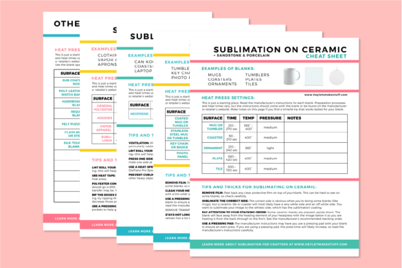 Sublimation Cheat Sheets for Time, Temperature, Pressure & More!