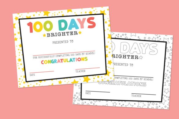 Free Printable 100 Days of School Certificate