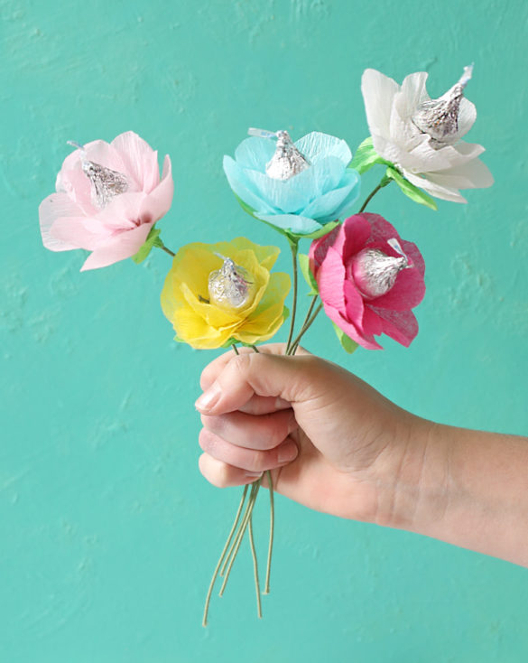 Crepe Paper Flowers with Candy Centers